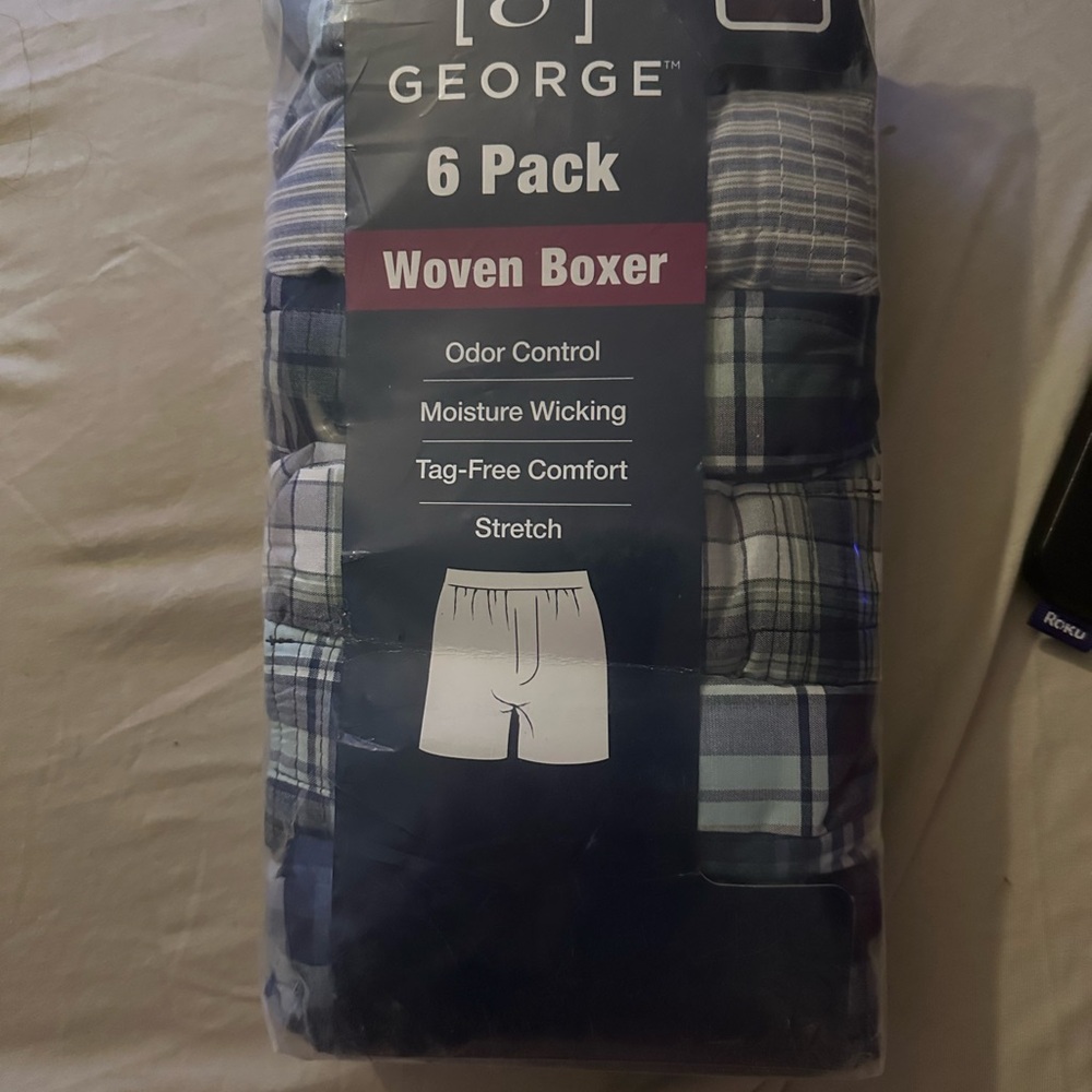 George 6 Pack Woven Boxers - Blue and Gray nip